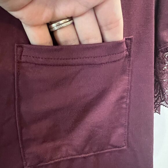 Y2K Womens Aerosoles Maroon Lace Button-Front Pajama Top Size XLarge - Picture 7 of 10